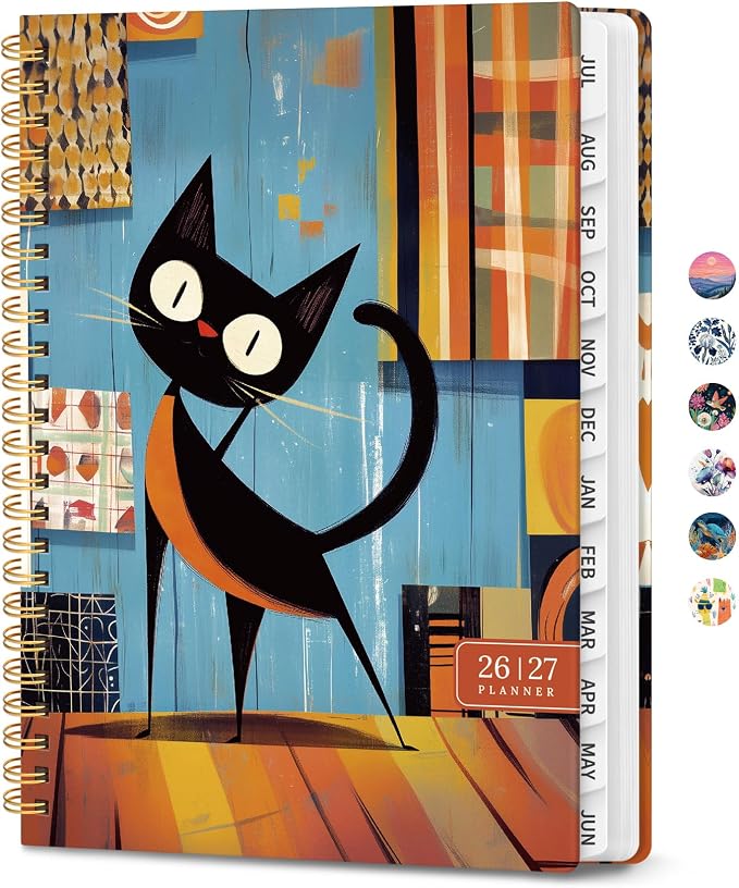 Planner 2026-2027, Academic Year Monthly & Weekly Planner Caledndar, July 2026 - June 2027, Hardcover Large Planning Agenda Book with Tabs for School Office Supplies, 8.5" x 11" - Playful Noir