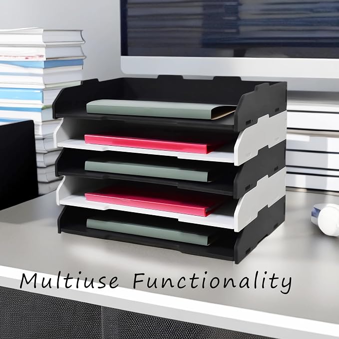 A3 Stackable Paper Tray, 3 Tier Desk File Organizer, Desktop Organizer for Office Supplies,Office Desk Accessories & Workspace, /A3 Office File Folder, Office School, White (Landscape-Black-3-Tier)
