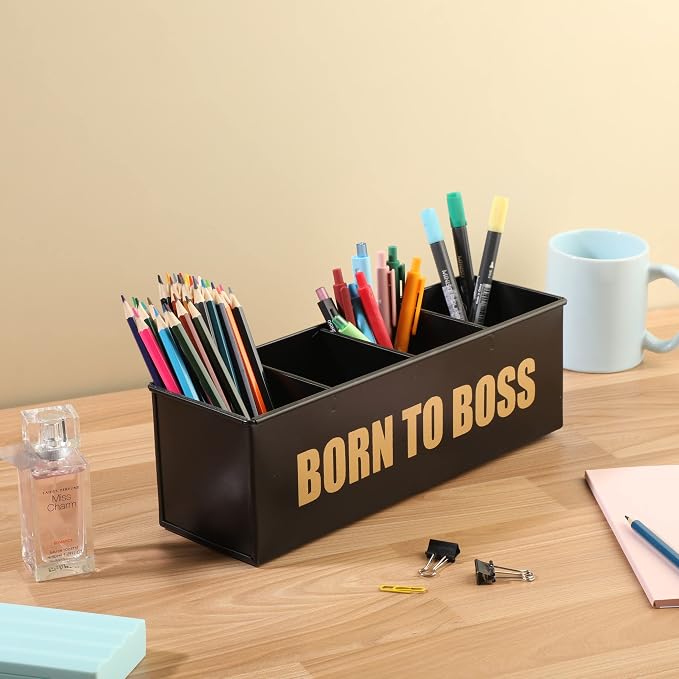 DUDKI Home Present Desk Organiser 4 compartments Decorative Pen Pencil holder | Office Storage for Pens, Notes, Mail, and Supplies |