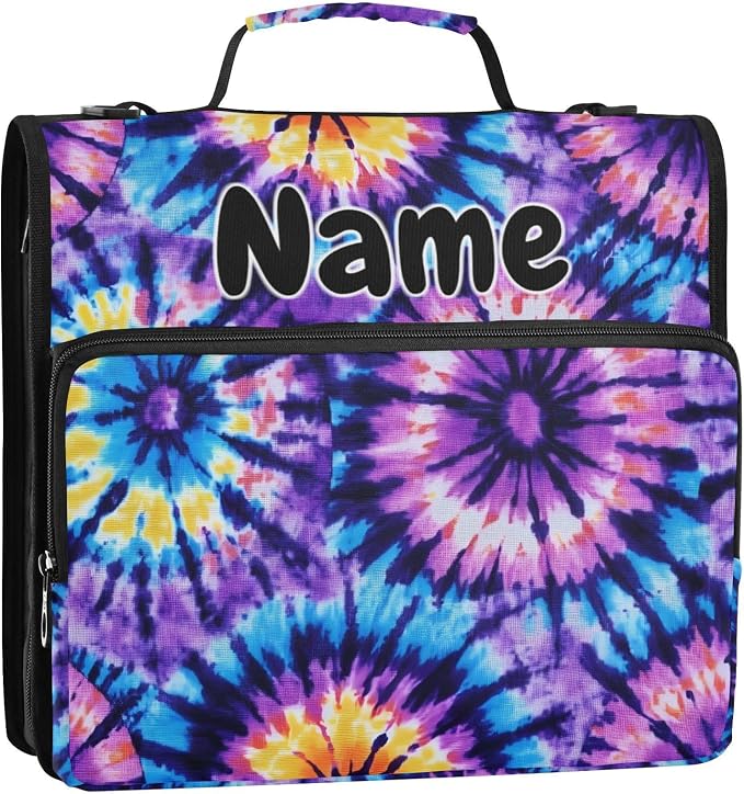 Custom Tie Dye Blue Purple 3 Ring Binder Bag 1.5 inch Personalized Name Binder Organizer 500 Sheet Documents Storage for School Office