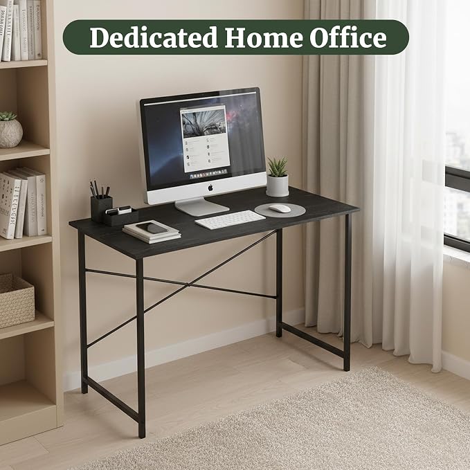 48 Inch Computer Desk, Writing Desk for Home Office Study Workspace | 265 lb Capacity, Reinforced X-Frame, Waterproof MDF Top, Scratch-Resistant Surface, Easy Assembly, Black