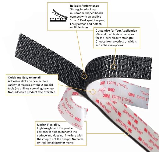 3M Dual Lock Reclosable Fastener TB3870, Black, 1 in x 10 ft, Type 250/250 | Heavy Duty, Industrial Use, Indoor/Outdoor, Great for Metal, Acrylic, PC, ABS, Powder Coated Paints, (1 Mated Strip/Bag)