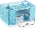 MotiMind Blue Bling Desk Organizer with 2 Drawer, Sparkly Makeup Organizer for Vanity, Girly Desk Accessories, Rhinestone Pen Holder, Elevate Your Workspace with Blue Serenity (Diamond)