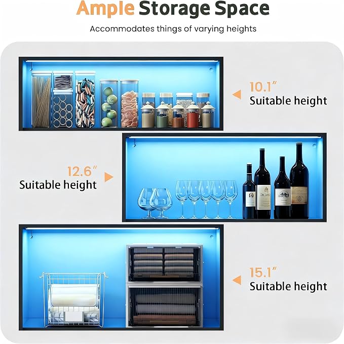 67" Display Cabinet with Glass Doors and 2 Drawers | Black | RGB LED Lights, Pop-Up Glass Doors, Adjustable Shelves, Anti-Tip Design