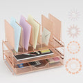 LEKETREE Rose Gold Desk Organizer, Office Organization with Vertical File Holder, File Organizer with Drawer and Office Supplies, Desk Accessories and Workspace Organizers (Rose Gold)