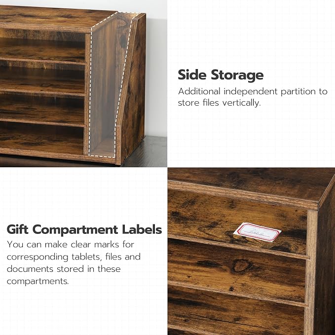 HOOBRO Mail Sorter, Literature Organizer with Adjustable Shelves, Paper Organizer for Office, Home, Wood Countertop File Holders, Mails, Magazines, Rustic Brown FG41WF01