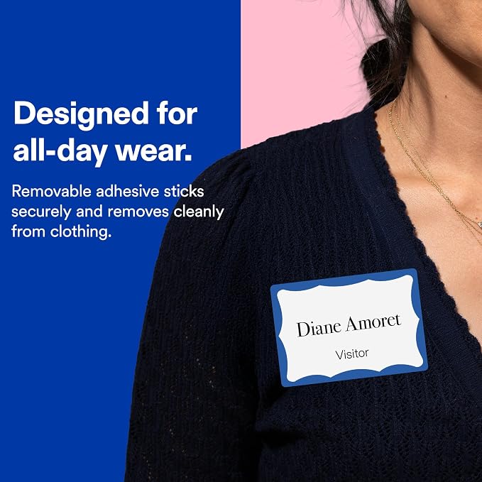 Avery Customizable Name Tags, 2-1/3" x 3-3/8", White with Blue Border, Removable Adhesive, 100 Name Badge Labels Total, Great for Meetings, Events, and More (05144)