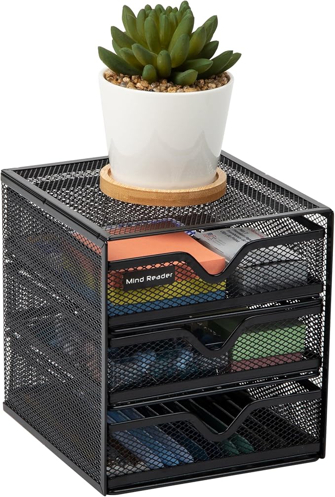 Mind Reader Desktop Accessory Storage, Desk Supplies, Organizer, Office, Metal Mesh, 6.25" L x 6.5" W x 6.5" H, Black (Pack of 4)