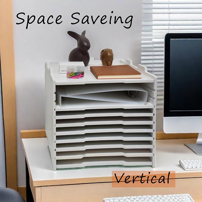 YFS 5 Tier-Desk File Organizer, Stackable Paper Tray, Printer Paper Storage for Office, Sorter Organizer for Letter/A3 Office File Folder Holder -White (Horizontal-5tray(with 4 Adjustable Shelves))