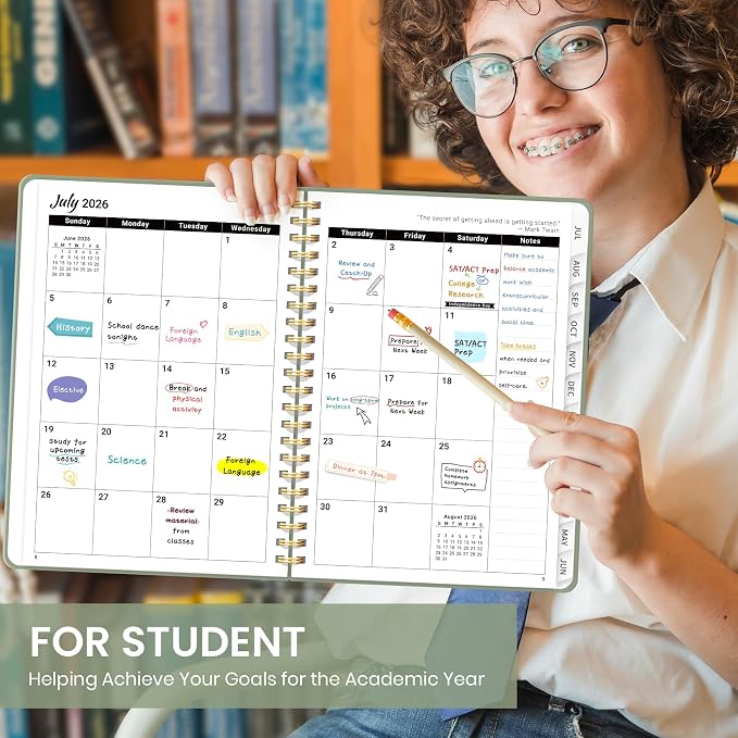 Taja Planner 2026-2027, Jul 2026-Jun 2027 Monthly & Weekly Calendar Book | 8.5" x 11", Hardcover Academic Calendar with Tabs, Teacher Student Agenda Book for School Office Supplies - Green