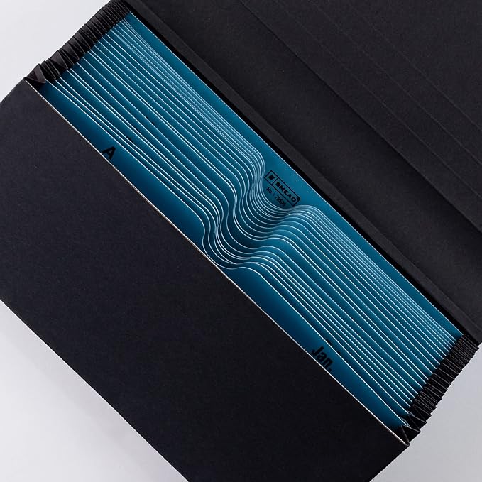 Smead Two-Way Handy Organizer File, 21 Pockets, Alphabetic (A-Z) and Monthly (Jan-Dec), Flap and Elastic Cord Closure, Blue/Black (70506), Letter (Pack of 12)