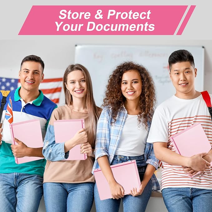 SUIN 1-inch 3 Ring Binder with 2 Interior Pockets, 1''Durable Binders Holds US Letter Size 8.5'' x 11'' Paper - Versatile Binders for Office, Home, and School Use, 6 Pack Pastel Pink