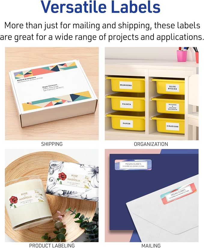 Avery Half-Sheet Printable Shipping Labels, 5.5" x 8.5" Customizable Stickers, White, 200 Blank Mailing Labels, Great for Mailing, Shipping, Organizing, and More (5126) (Pack of 5)