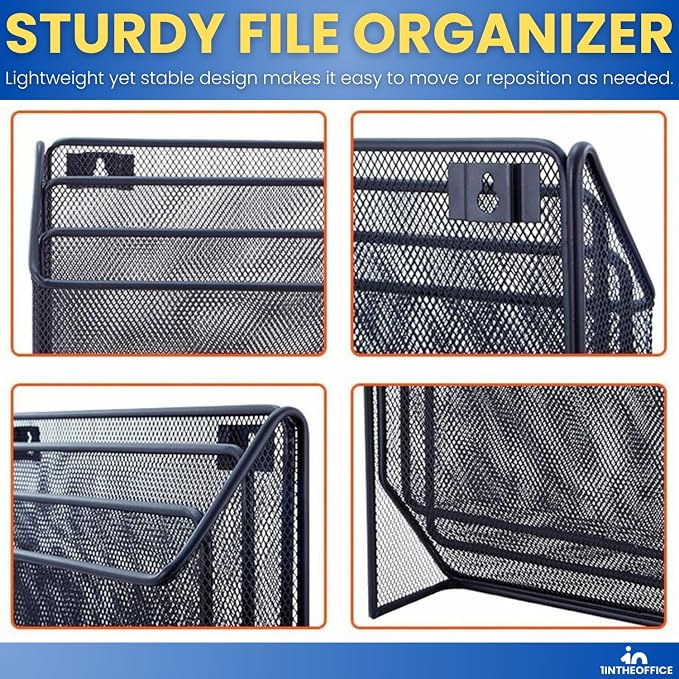 1InTheOffice 3 Tiers File Folder Organizer, Desk Sorter, Black Mesh Organizer