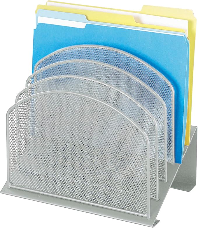 Safco Onyx Desk Organizer with 5 Vertical Sections, File Organizer for Home, Office, Classroom & More, Steel Mesh Construction, Silver