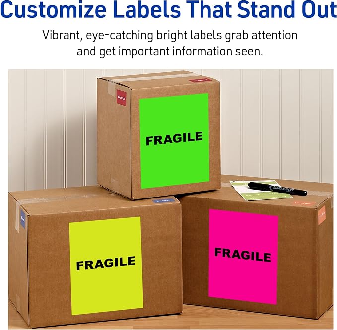 Avery® Printable Shipping Labels, 8-1/2" x 11", Neon Green, Laser & Inkjet Compatible, 100 Blank Labels Total, Great for Branding, Mailing, Organizing, and More (5940)