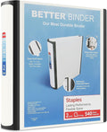 Staples Better Binder, 2-Inch 3-Ring, White, Locking Rings, 2-Pack | Wide spine view binder with durable construction for office organization.
