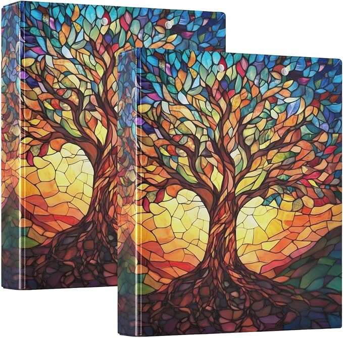 3 Ring Binder Tree of Life with Leaves 1.5 inch Binders Three Ring Binders with Clipboard Fit 8.5'' x 11'' Paper 3 Interior PVC Clear Pockets for Office Supplies