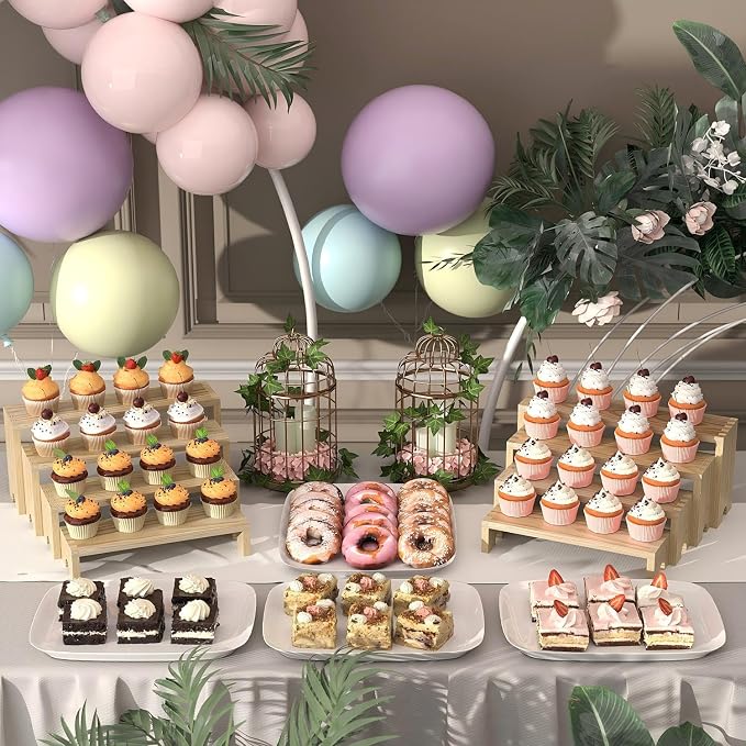 2 Set Wooden Tiered Risers Display Stands for Vendor Events,Stackable Wood Cupcake Display Stand,Farmhouse Decor Wood Dessert Table Display Set,Vendor Booth Display Items,Food Display Risers for Party