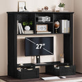 Desk Shelf with Computer Monitor Stand, 37.4''W Desktop Bookshelf | Display Rack, Desktop Organizer Storage Rack with Cubbies & Drawers, 5-Tier Hutch for Home, Office, Dorm, Vanity, Black