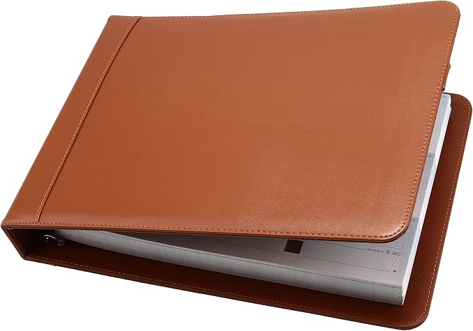 2Fold Business Check Binder 7 Ring for 3-Up Business Size Checks with Extra Business Card Case - PU Leather Deluxe 7 Ring Checkbook Binder Portfolio with 600 Check Capacity and Storage