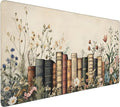 Floral Aesthetic Book Gaming Mouse Pad, Beige Vintage Botanical Desk Mat with Anti-Slip Base & Stitched Edges, Computer Keyboard & Laptop Pad, 35.4" x 15.7" in in Workstation Accessories