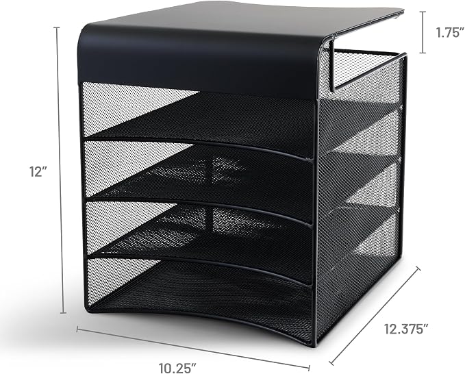 Safco Onyx Hanging Under Desk Organizer, 4 Trays, Office and Classroom Mailbox , Paper and Mail Sorter, Steel Mesh, Black