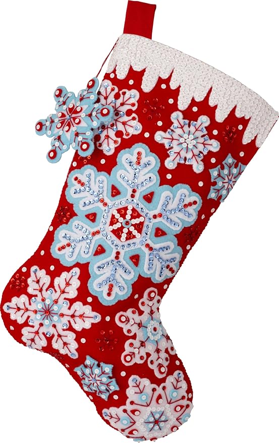Bucilla Felt Applique 18" Stocking Making Kit, Frosty Flurries, Perfect for DIY Arts and Crafts, 89735E