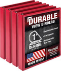 Samsill Durable 1 inch 3 Ring Binder, D Ring Binder, 100% Recycled Chipboard, Red, 4 Pack