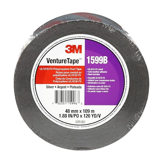 3M Venture Tape UL181B-FX Polypropylene Duct Tape 1599B, Silver