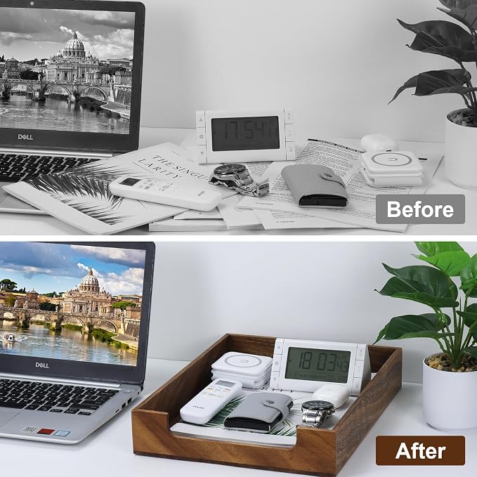 Multibey Walnut Wood Letter Tray for Desk, A4 Paper File Holder Organizer | A4 Wooden Paper Tray with Rounded Corners, Paper Document File Tray Storage Holder for Office & Home School, Black Walnut