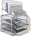 TRU RED All‑In‑One Wire Mesh Desk Organizer, 10‑Compartment, Silver, 2‑Pack – Desktop Storage for Office & Home Use