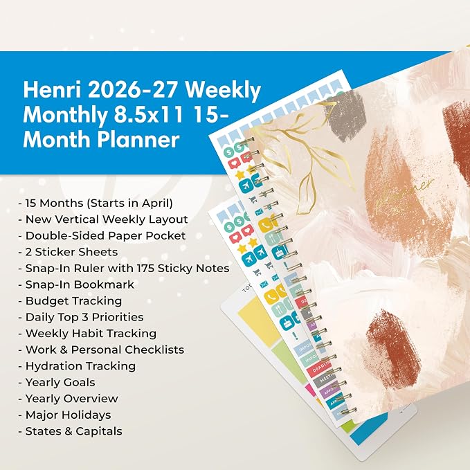Blue Sky 2026-2027 Weekly & Monthly Academic Planner, 8.5"x11", Henri