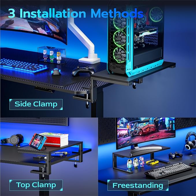 ARES WING Clamp-On 21.7" Desk Extender Shelf, Heavy Duty Desktop Organizer | 21.7"x 9.8" Versatile Clamp on Desk Shelf,For Gaming and Office Accessories, Black
