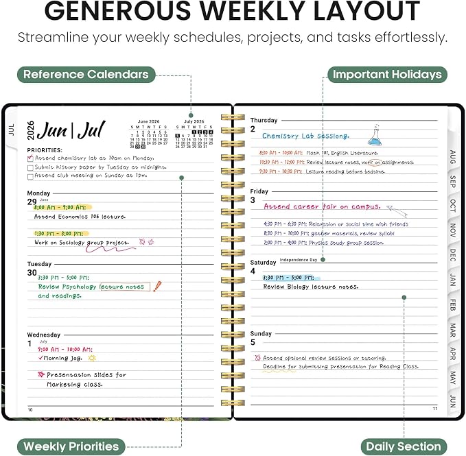 Planner 2026-2027, Jul 2026-Jun 2027 Monthly & Weekly Planner Calendar | 6.3" x 8.5", Hardcover Academic Spiral Pretty School Planning Book for Women, Teacher, Student, Forest Myth