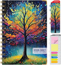 HARDCOVER Academic Year 2026-2027 Planner: 14 Months (May 2026 Through June 2027) 5.5"x 8" Daily Weekly Monthly Planner Yearly Agenda. Bookmark, Pocket Folder and Sticky Note Set (Black Tree Seasons)