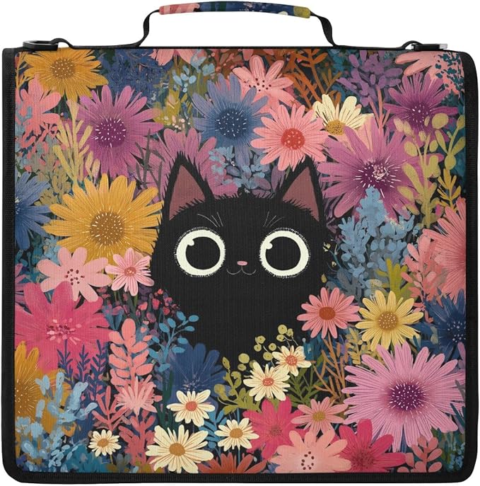 Cute Cat Zipper Binder File Organizer Bag 3 D-Ring | with Shoulder Strap, Holds 500 Sheets & 14in Laptop, 3 Ring Binder for Office Supplies