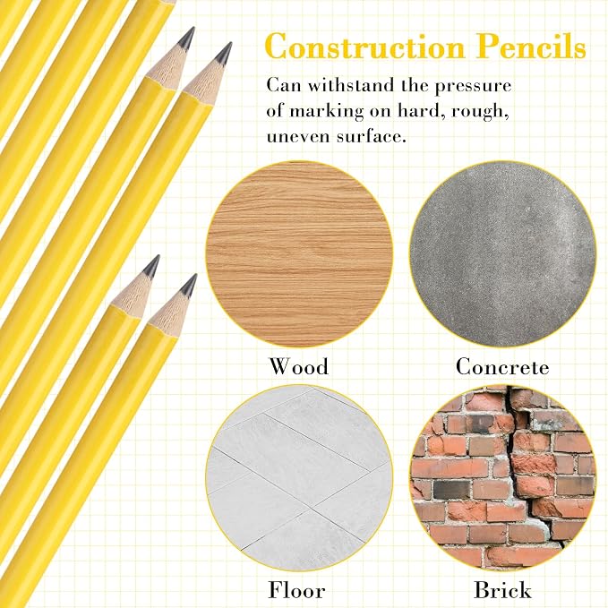 Fainne 48 Pcs Jumbo Pencil, Wooden Pencil with Black Core for Carpenters Construction Workers Woodworkers Framers Beginners Students Teachers DIY Project(Yellow,Round)