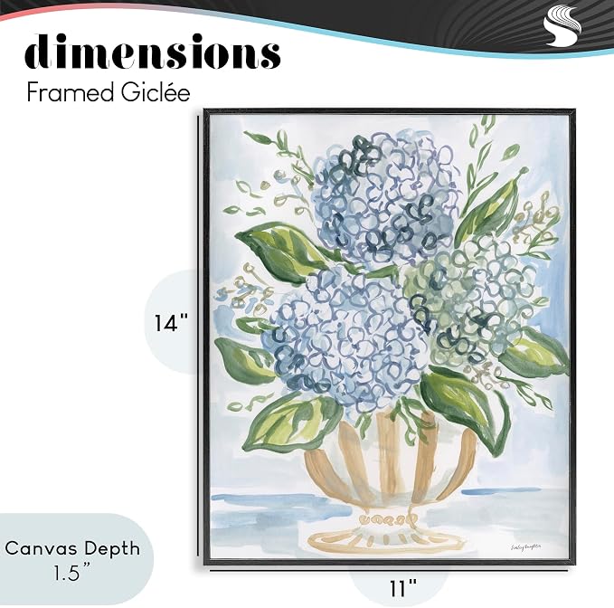 'Serena Pastel Hydrangea Bouquet'| Framed Giclee Art | Stupell Industries | Black, 11 x 14 Inches, Easy to Hang and Sturdy, Made in USA, by Haley Knighten