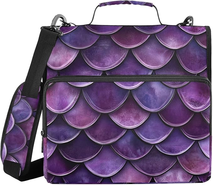 ALAZA Purple Dragon Scales Zipper Binder 1.5 inch 3 Ring Binder Organizer with Shoulder Strap and Handle for Home Office Work
