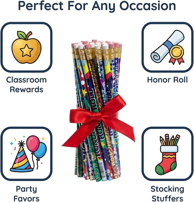 Anderson's Honor Roll Pencil Tub, Fun & Colorful Pencils, Perfect for School Supplies, Classroom Rewards, Creative Writing, Party Favors, and Motivational Gifts, Set of 144