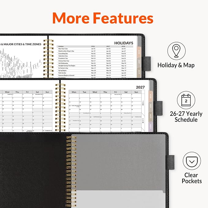 SUNEE 2026-2027 Weekly & Monthly Planner 6.4"x8.5" - 12 Month (July 2026 - June 2027), Vegan Leather Cover Planner Academic Year Calendar, Pocket, Notes, Monthly Tab, Black