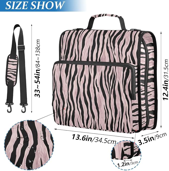 Rose Gold Black Zebra Print 3 Ring Binder Bag 1.5 inch Binder Organizer with Zipper Shoulder Strap 500 Sheet Documents Storage for School Office