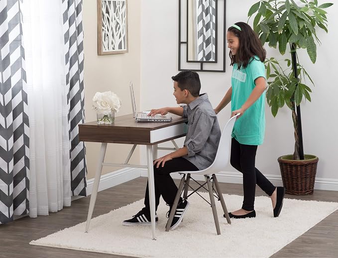 Calico Designs Alcove Modern Desk with Large Split Drawer Storage, White/Chestnut