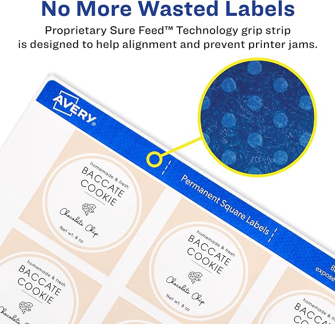 Avery Printable Blank Square Labels, 2" x 2", Matte White, 120 Customizable Labels (22816)