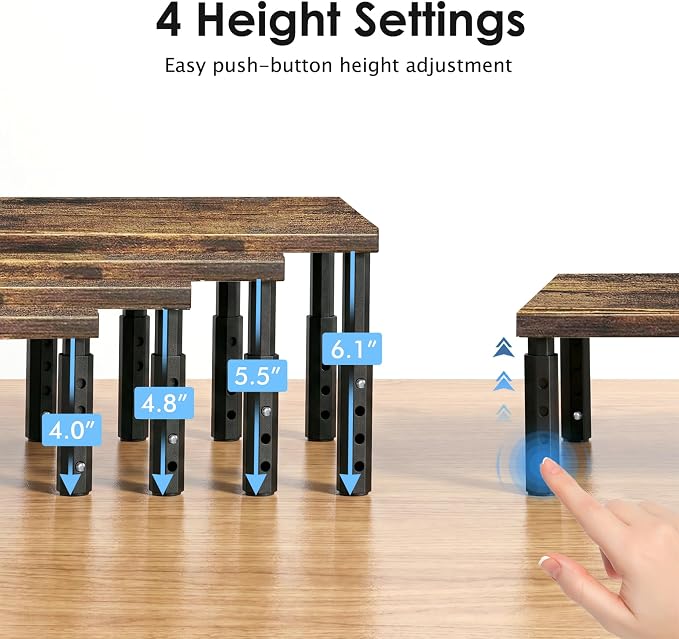 ECOLOVI Adjustable Wood Computer Monitor Stand Riser, Office Desk Organizer and Accessories for Monitor, Laptop, PC, Printer, Office Desk Accessories Workspace Organizer for Home Office Supplies, Brown
