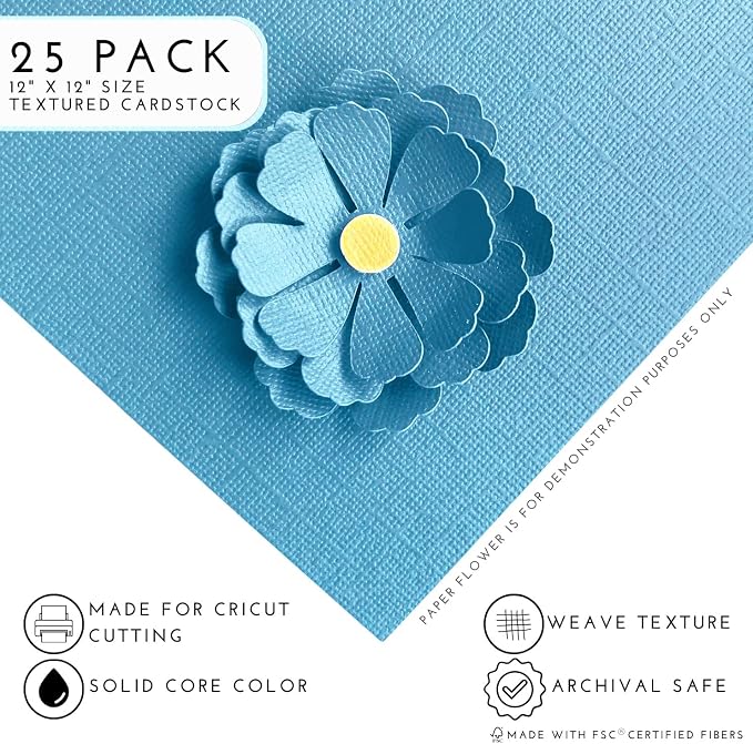 Blue Topaz—12x12 Textured Cardstock | 80lb Textured Blue Scrapbook Paper | Premium Cardstock for Cricut Cutting | 25 Sheets