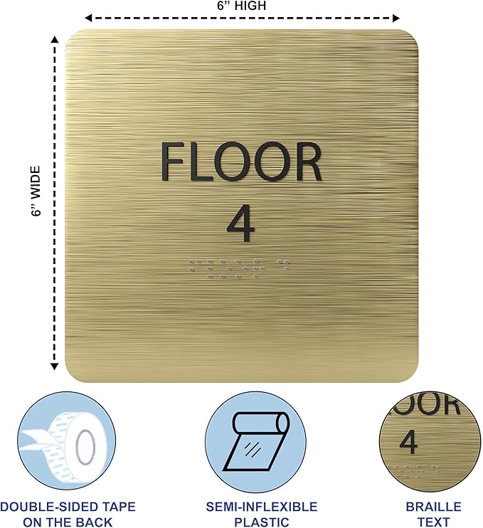 Grey w/White ADA Floor 4 Sign with Braille – Made from Durable Acrylic and Ready to Mount