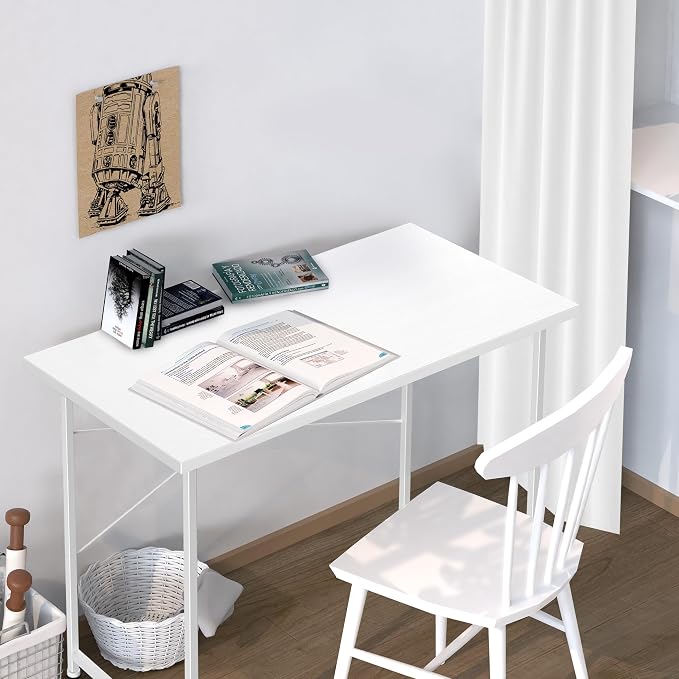 Small Space Writing Desk with Headphone Hooks, Modern Simple Design, Suitable for Study, Home Office and Living Room