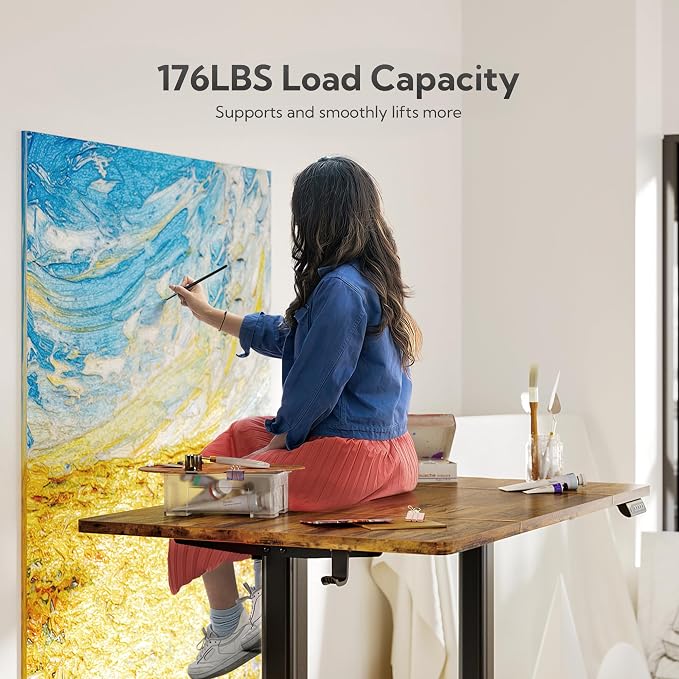 Claiks Electric Height Adjustable Standing Desk, 63x24 Inch, Rustic Brown | Smooth Height Adjustment, 3 Memory Presets, Cable Management Hub&Hook, Stable Steel Frame, 176lbs Capacity, Easy Assembly